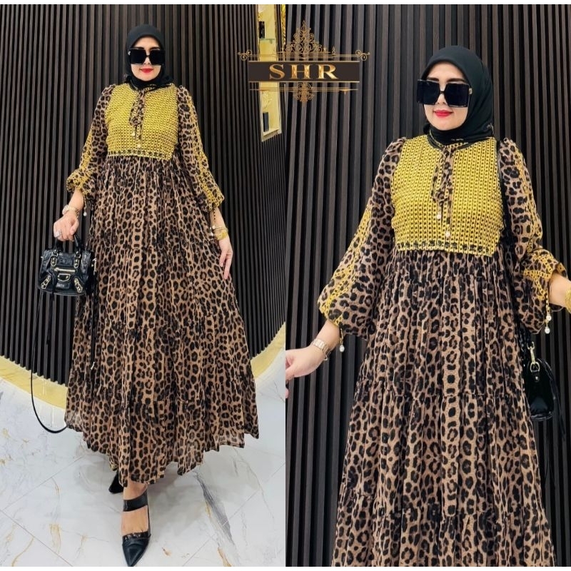 New SHR ORI MIDI DRESS  LEOPARD CERUTY MIX SCUBA