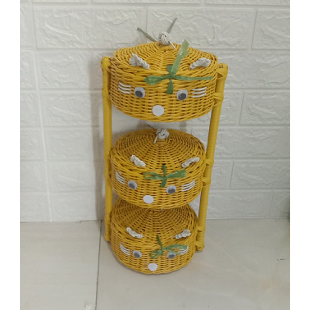 3 susun Rak Bawang dan bumbu dapur rotan/sintetic keranjang rotan rak plastik keranjang plastik temp