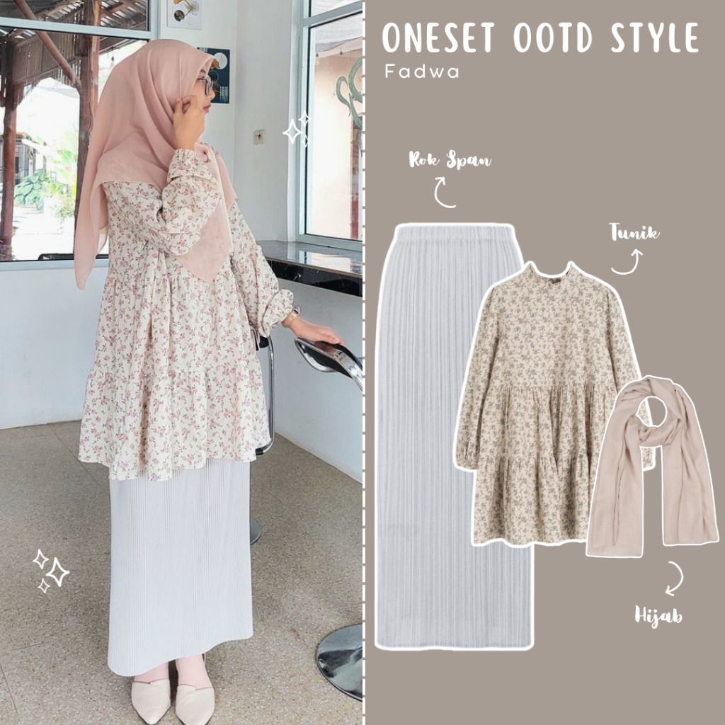 Fadwa Outfit 1 set 3in1 bukber (tunik hijab square rok span plisket) one set ootd style lebaran
