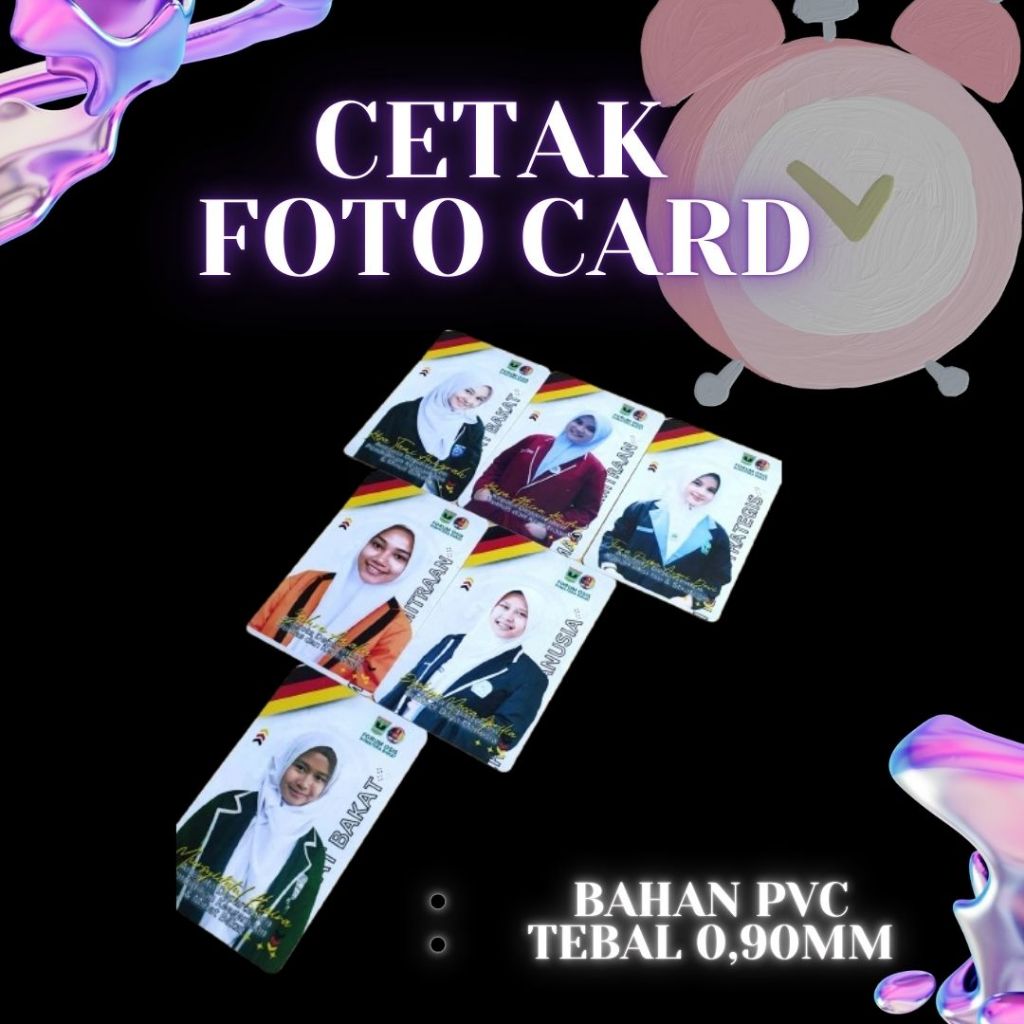

Cetak fotocard Bahan Pvc,kartu Member pake Poto dan barcode desain custome,name tag min cetak 11pcs