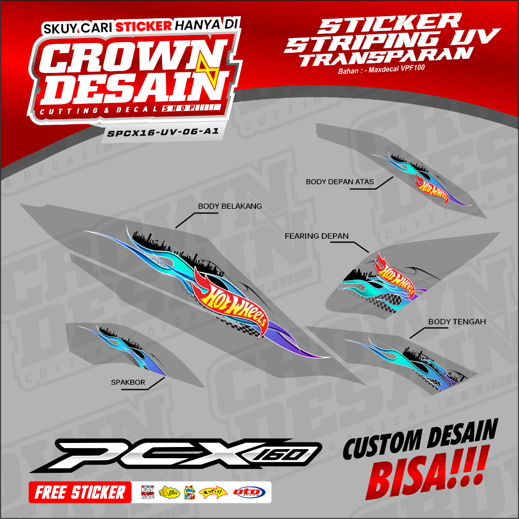 STRIPING UV TRANSPARAN HONDA PCX 160 NEW MOTIF HOTWHEELS - DECAL STRIPING PCX 160 CC HOTWHEELS EDITI