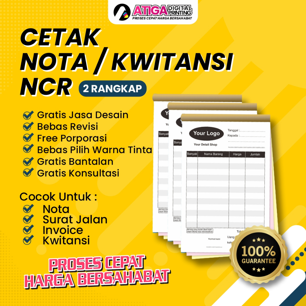 

Cetak Buku Nota 1 Rim 2 Rangkap / Kwitansi / Surat Jalan / Invoice NCR