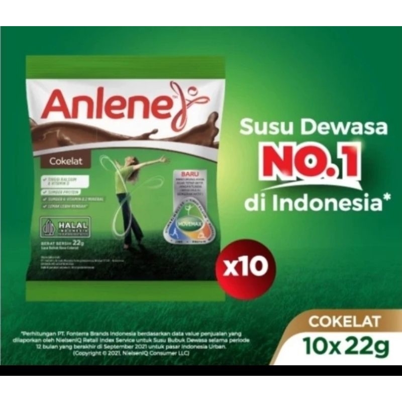 

Susu Dewasa Remaja Anlene Rasa Coklat 10 x 23 gr Cokelat