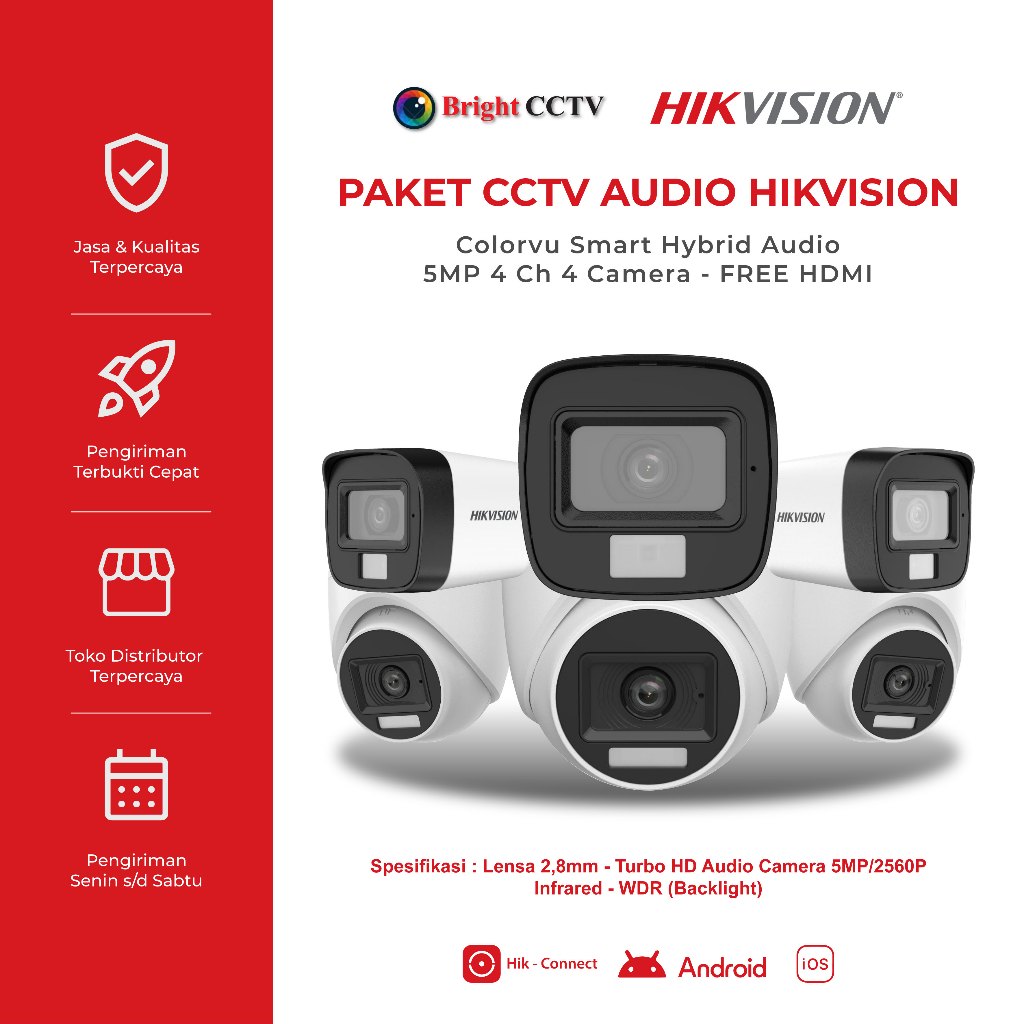 Paket CCTV Hikvision Audio Camera 5MP 4 Channel 4 Camera