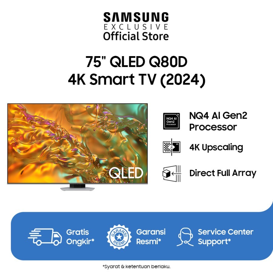 Samsung 75" QLED 4K Q80D Smart TV | NQ4 AI Gen2 Processor | 4K AI Upscaling | QA75Q80DAKXXD