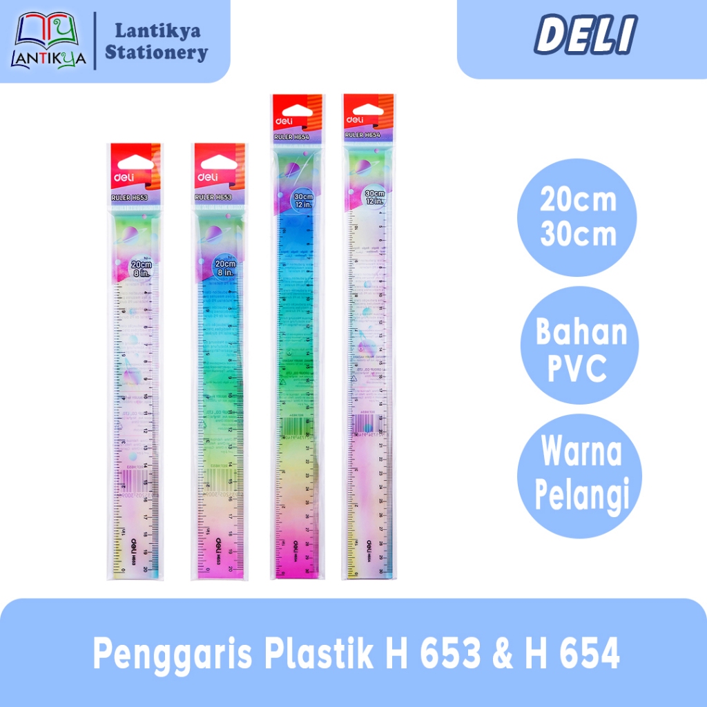 

DELI Penggaris Plastik Pelangi tidak mudah patah H 653 & H 654