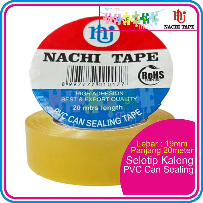 

Selotip Kaleng Nachi PVC Can Sealing Lebar 19mm Panjang 20meter Solasi Melar Cocok Kaleng / Toples