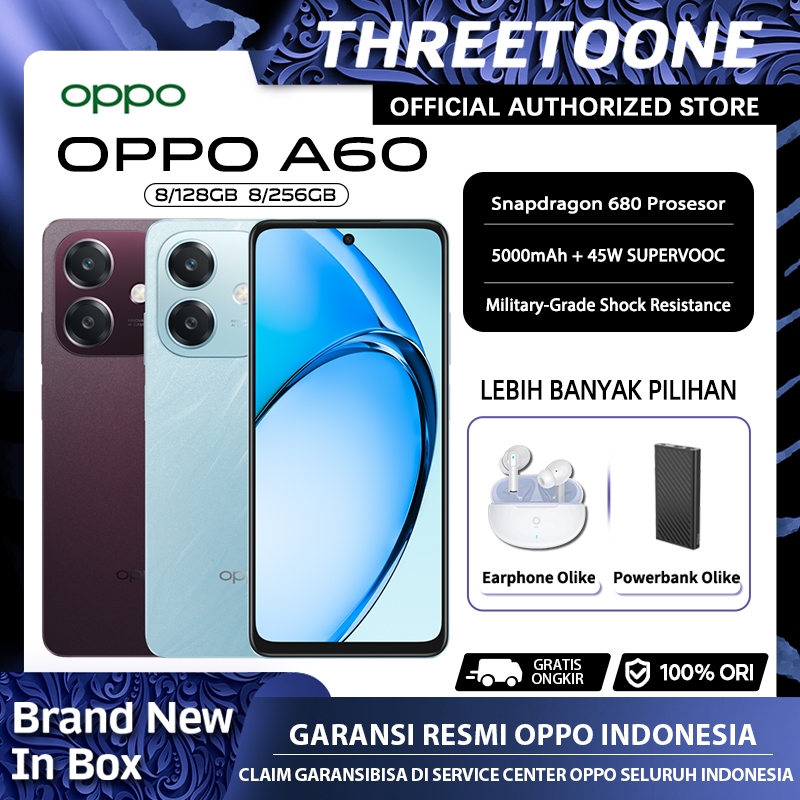 OPPO A60 8/128GB 8/256GB RAM 8GB+8GB ROM 256GB NFC Garansi resmi Hp OPPO Terbaru 2024 Bisa COD