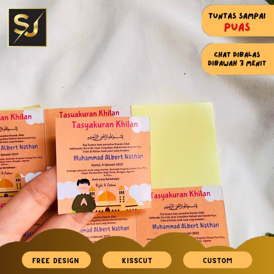 

12-15 Stiker Kartu Label Tasyakuran Sunatan Khitan Free Desain dan Custom sticker kotak bahan chromo