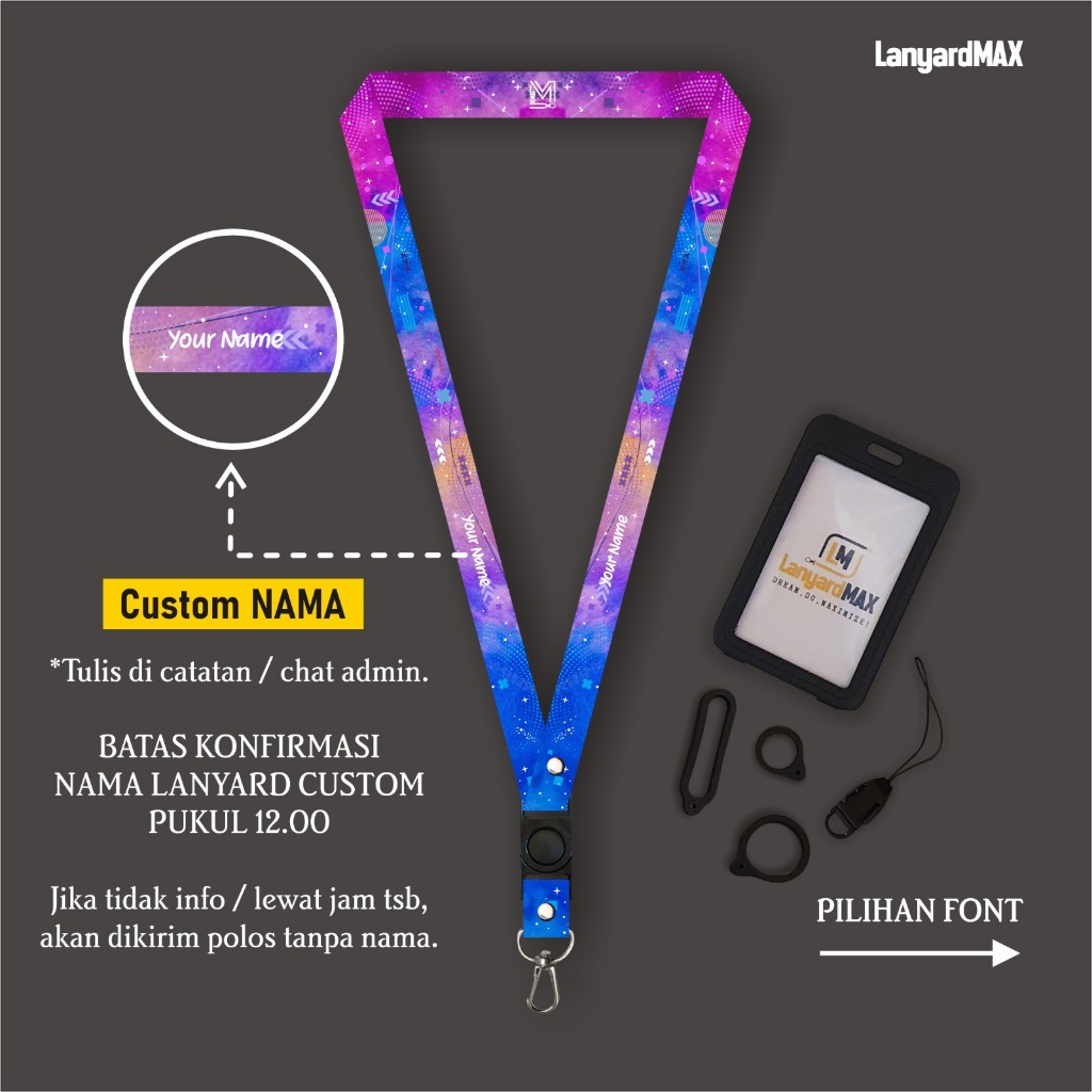 

Lanyard Max Custom Nama Skyriv 1,5 cm Satuan Gantungan Holder 2 Sisi