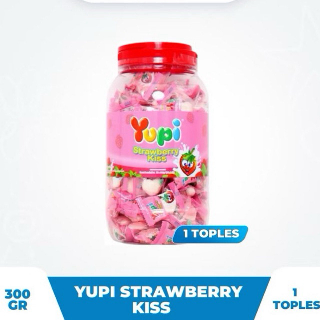 

Yupi Strowberry Kiss Di kemas Toples 300gr Isi -+ 120 pcs