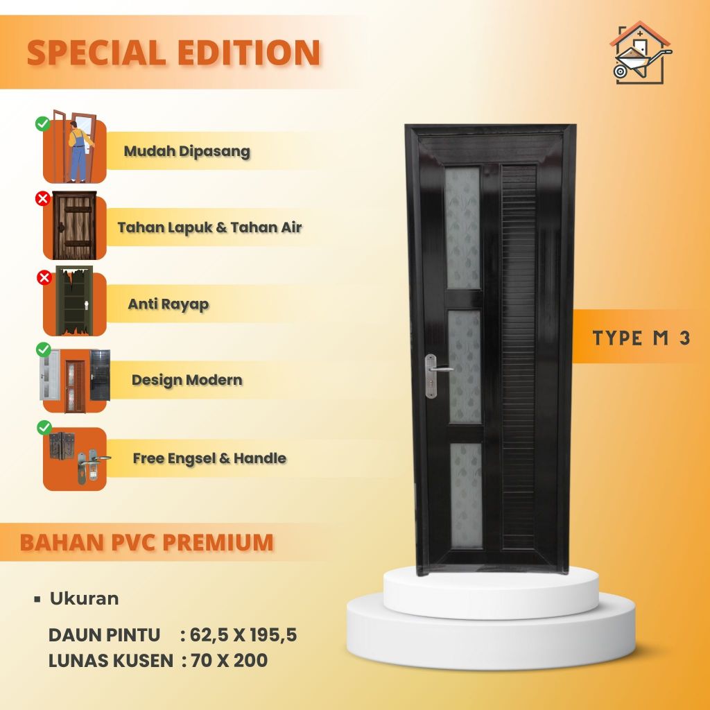 PINTU UKURAN 70X200CM || SPECIAL EDITION || UPVC PLATINUM TYPE M3 PINTU KAMAR MANDI PINTU UTAMA SEGA