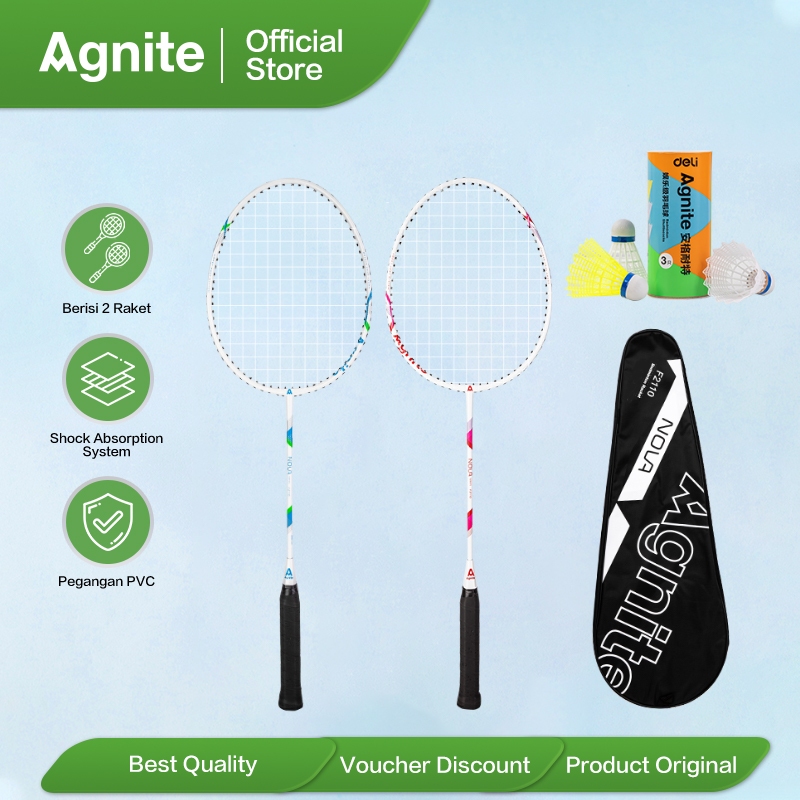 Agnite Badminton Racket / Raket Badminton /  Raket Bulu Tangkis isi 2 Komposisi Karbon Senar Nylon F