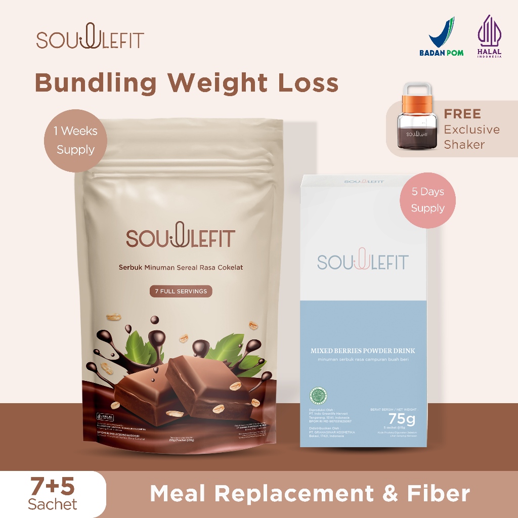 

Soullefit Meal Replacement Choco & Fiber Drink Travel Pack Mixed Berries + Free Tumblr Shaker