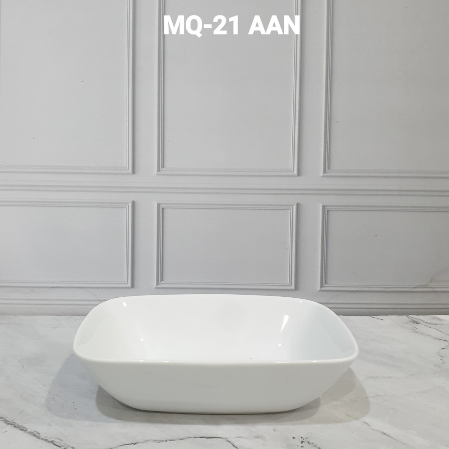 JUAL PIRING MANGKOK KERAMIK PORSELEN PUTIH POLOS BLANC 9" PIRING SEGI KOTAK CEKUNG DALAM MAKAN SAJI