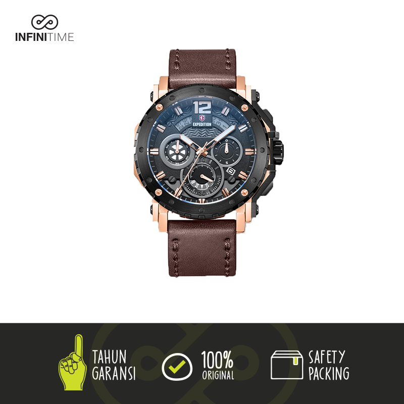 Jam Tangan Expedition E 6402 E6402 Black Rosegold Leather