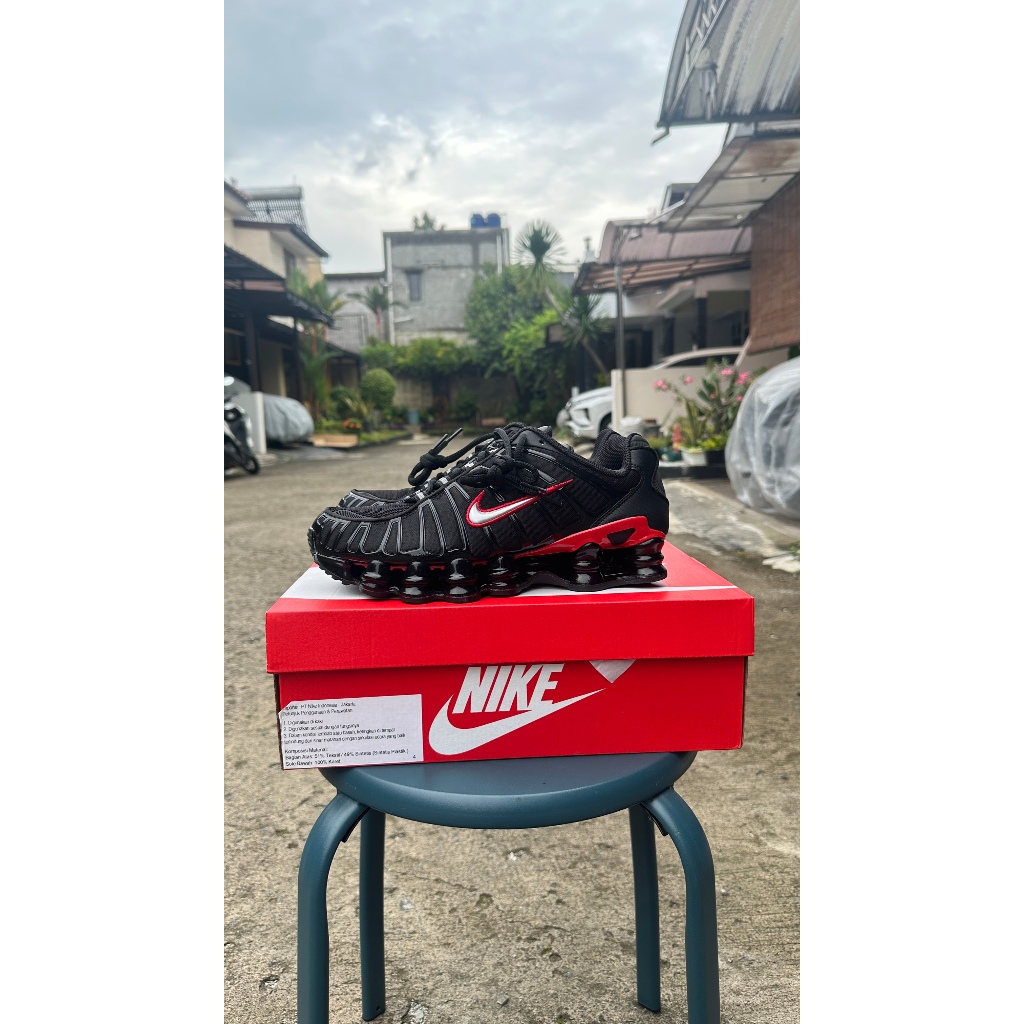 NIKE SHOX R4 BLACK RED ORIGINAL RESMI