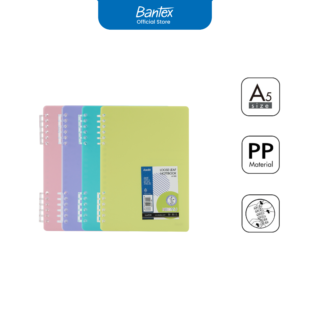 

Bantex Buku Catatan A5 Loose-Leaf - Klip Adjustable Kertas Tebal 70g Bahan PP Warna Pastel LLA550