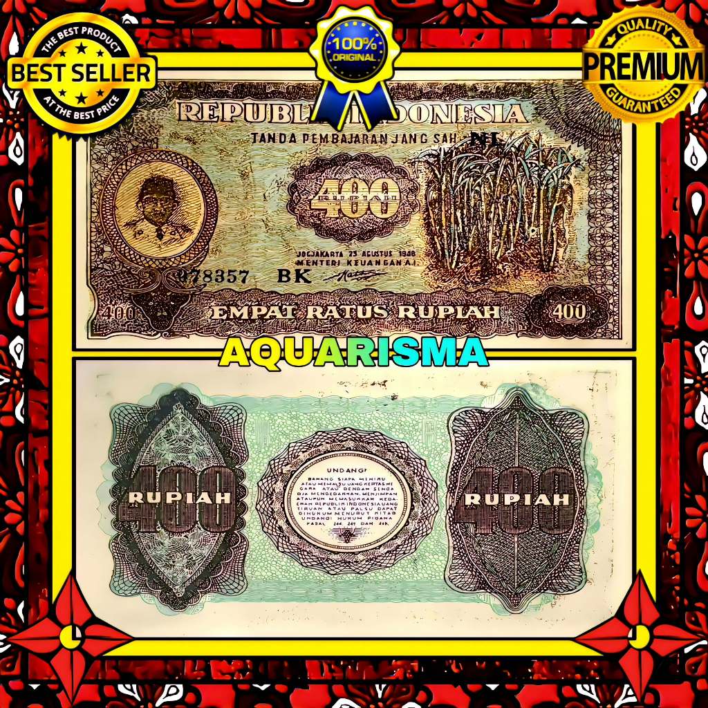 KOLEKSI NUMISMATIK - SOUVENIR UANG KUNO 400 RUPIAH INDONESIA SOEKARNO ORI IV 1948