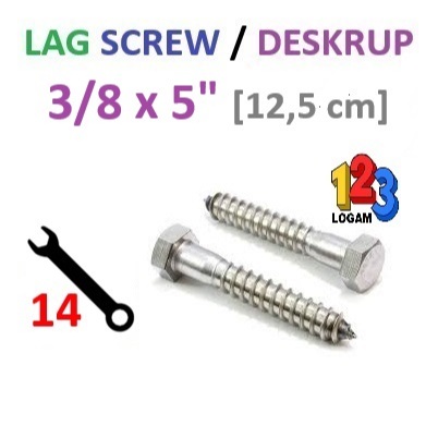 3/8 x 5" Inch Lag Screw Deskrup Baut Sekrup Kayu Fisher Kunci 14