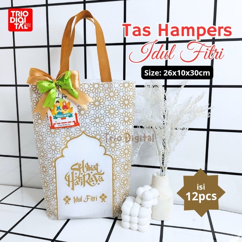 

(isi 12pcs) Tas Lebaran Premium Putih Gold | Hampers idul fitri size 26x10x30cm