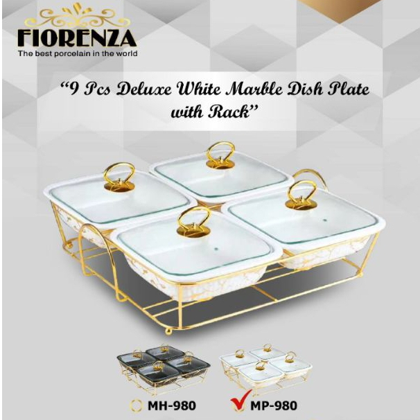 Wadah Saji Casserole Basi Keramik Set Rak Marbel Fiorenza 980