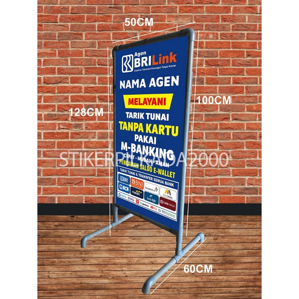 STANDING BANNER BRILINK CUSTOM + RANGKA KOKOH DAN PORTABEL BISA BONGKAR PASANG