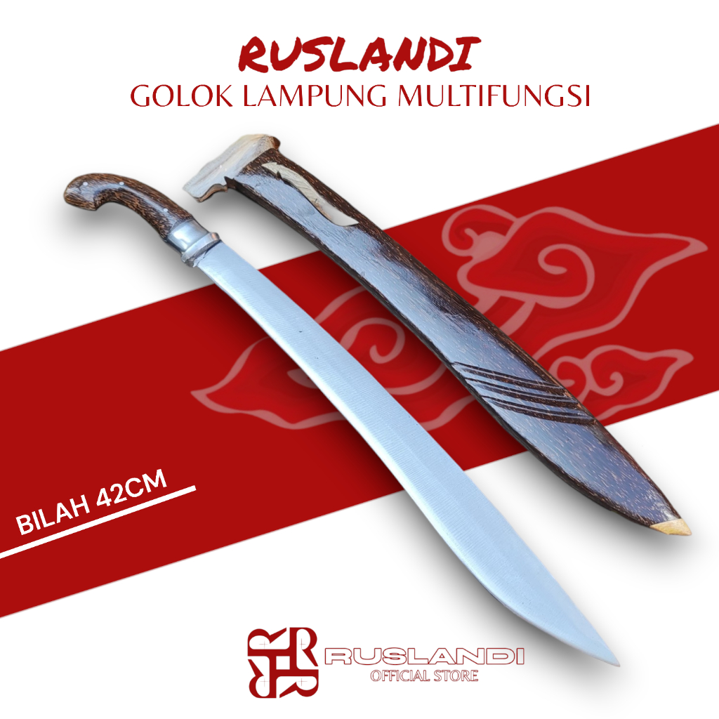 RUSLANDI Golok Baja Asli Original Super Tajam Golok Lampung Kayu Aren Panjang 44cm Teman Berkebun