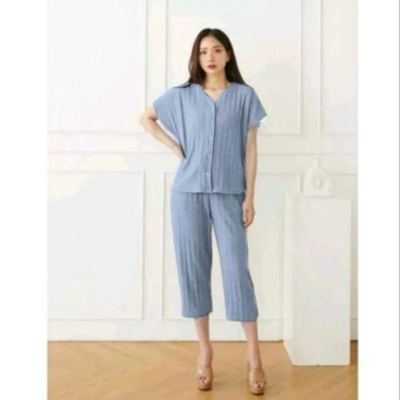 One set Piyama Knit Hornet Premium//Setelan wanita knit//Setelan Celana 3/4 Bahan lembut