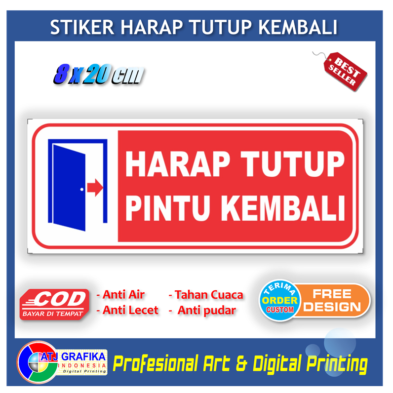 

Label stiker new harap tutup pintu kembali sticker peringatan keamanan pintu kamar rumah toko dll