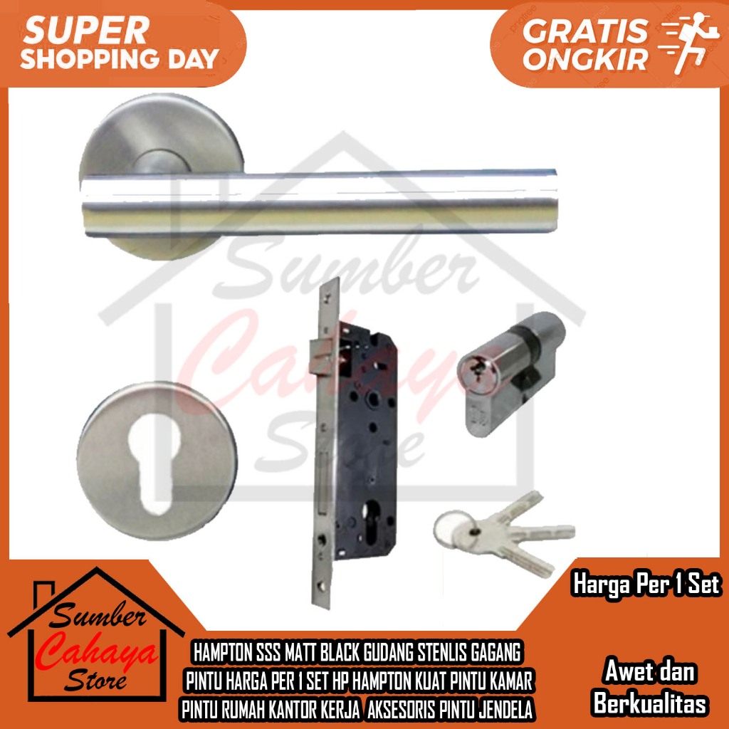 Hampton Set Hendle Gagang Pintu Hendle Matt Black Sss Aluminium Handle Kunci Hempton Rumah Jendela P