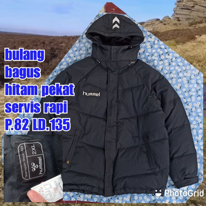 jaket gunung outdoor puffer gelembung tebal winter salju bulang bulu angsa hummels hitam besar jumbo