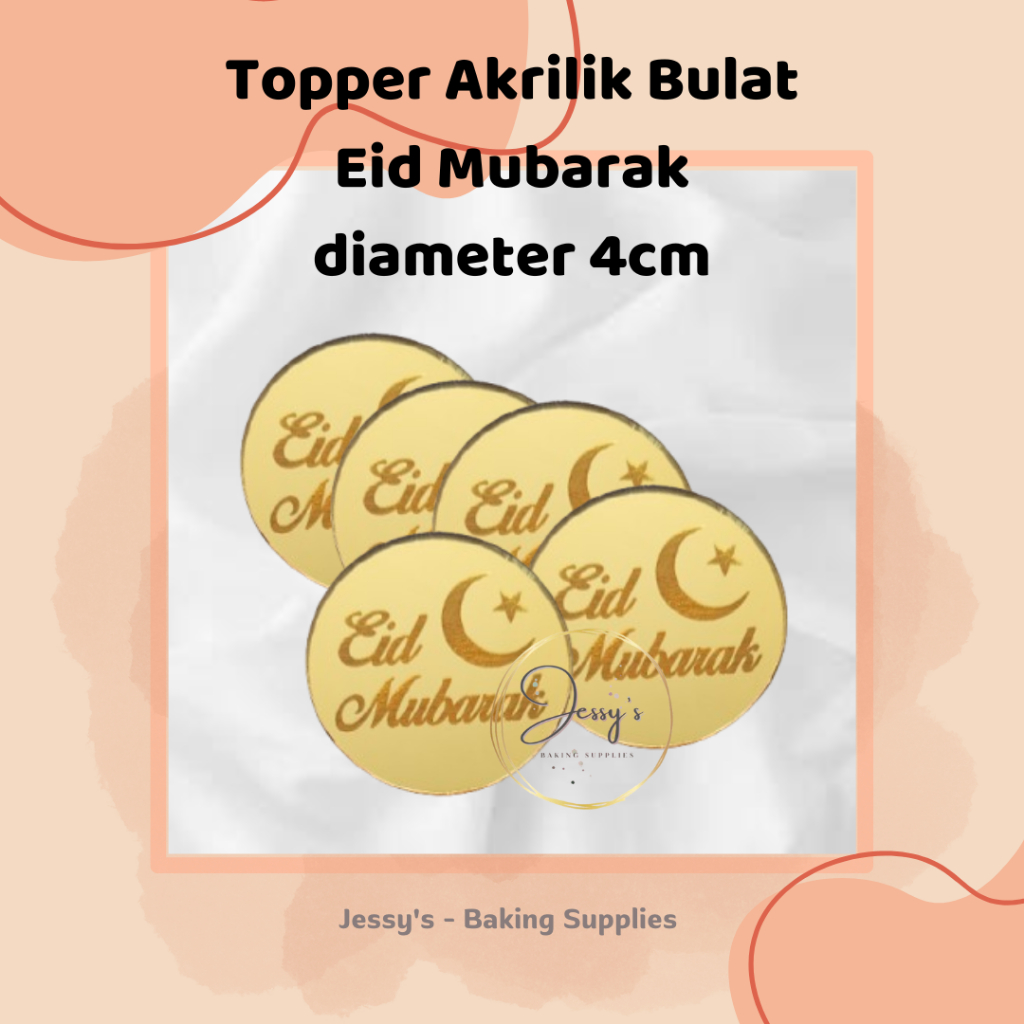 Topper Akrilik Bulat Eid Mubarak, Idul Fitri Topper Akrilik Kue Idul Fitri, Eid Mubarak, Topper Cupc