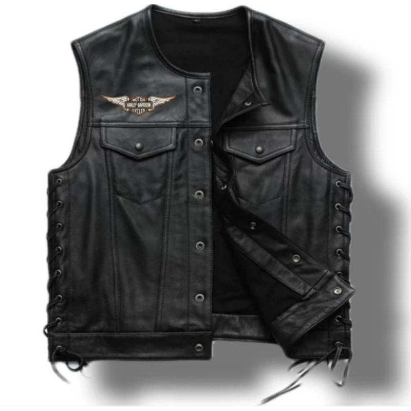 Rompi Kulit Harley Davidson Touring | Rompi Pelindung Dada | Rompi Kulit Asli
