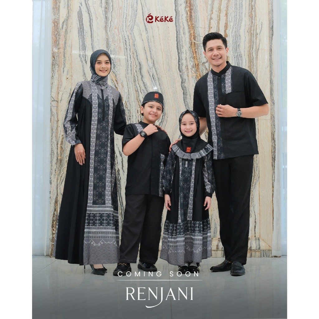 Gamis Sarimbit Terbaru 2025 Renjani Black Keke/Baju Couple Keluarga 2025 Renjani Keke/Gamis Ricis