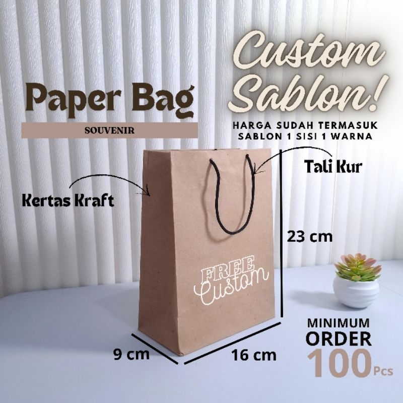 

Paper Bag 16 × 9 × 23 Tas Kertas Kraft Coklat Tebal Souvenir Custom Sablon