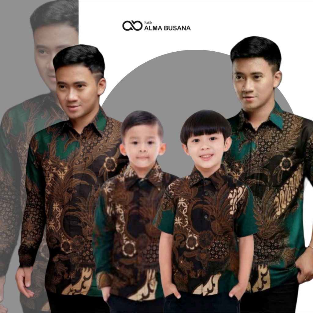 Kemeja Batik Anak Laki Laki Lengan Panjang Warna Hijau Batik Pria Dewasa Couple Batik Ayah dan Anak 