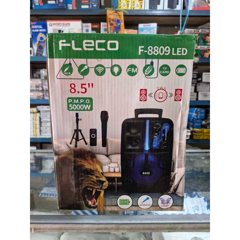 Fleco Speaker Aktif 8inch  F-8809 LED / Speaker Fleco 8inch Mic Wireless / Speaker Karaoke Keluarga