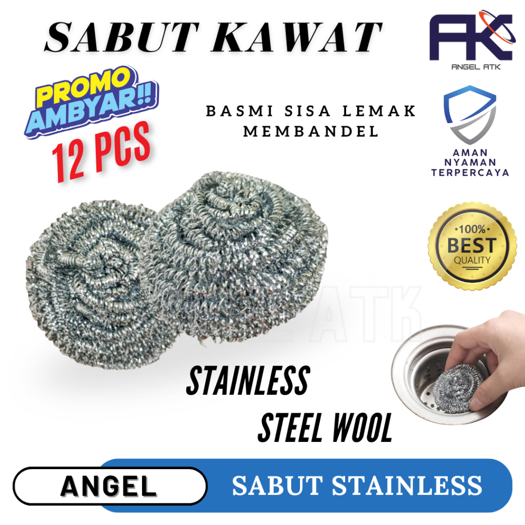 Sabut Cuci Piring / 1 Lusin ( 12 Pcs )  / Sabut Kawat Stainless / Membersihkan Kerak / Sabut Kualita