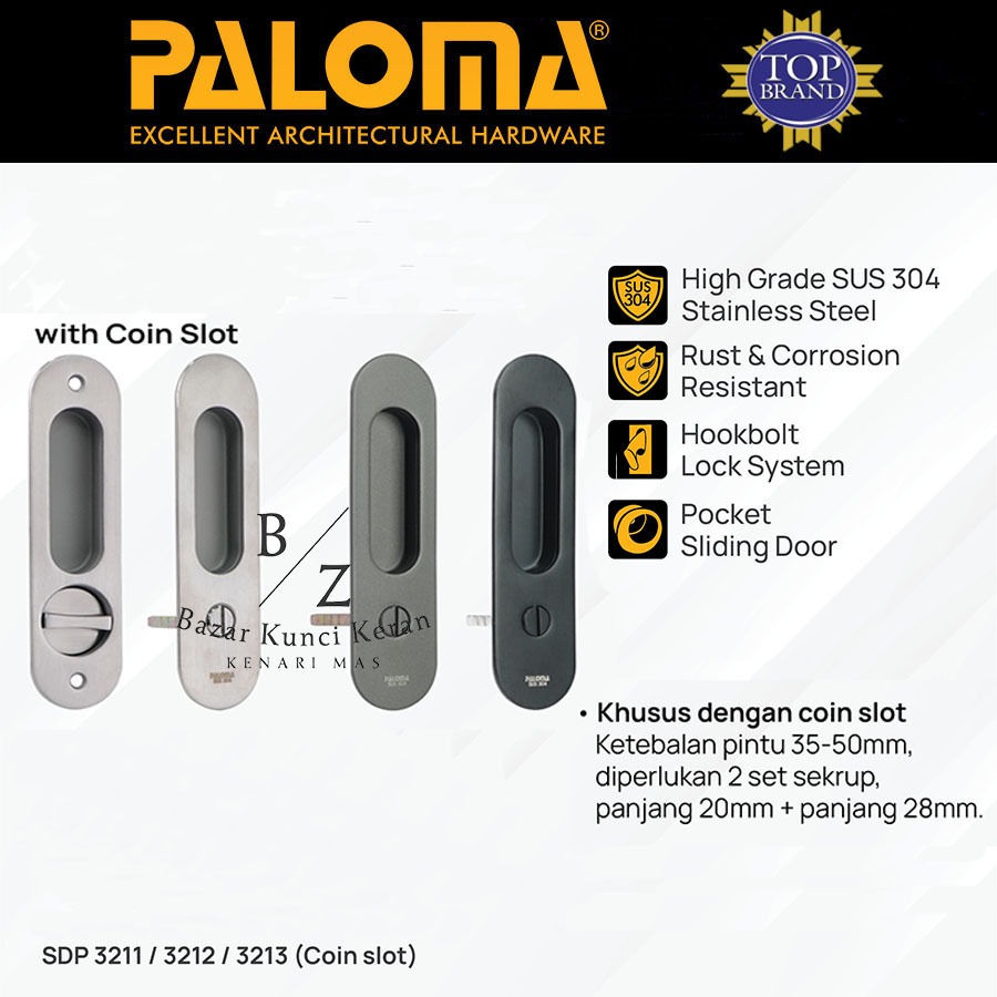 PALOMA SDP 321 Handle Paketan 1 Set Untuk Pintu Geser Sliding Door 1 Daun / 2 Daun Pintu kayu / Alum