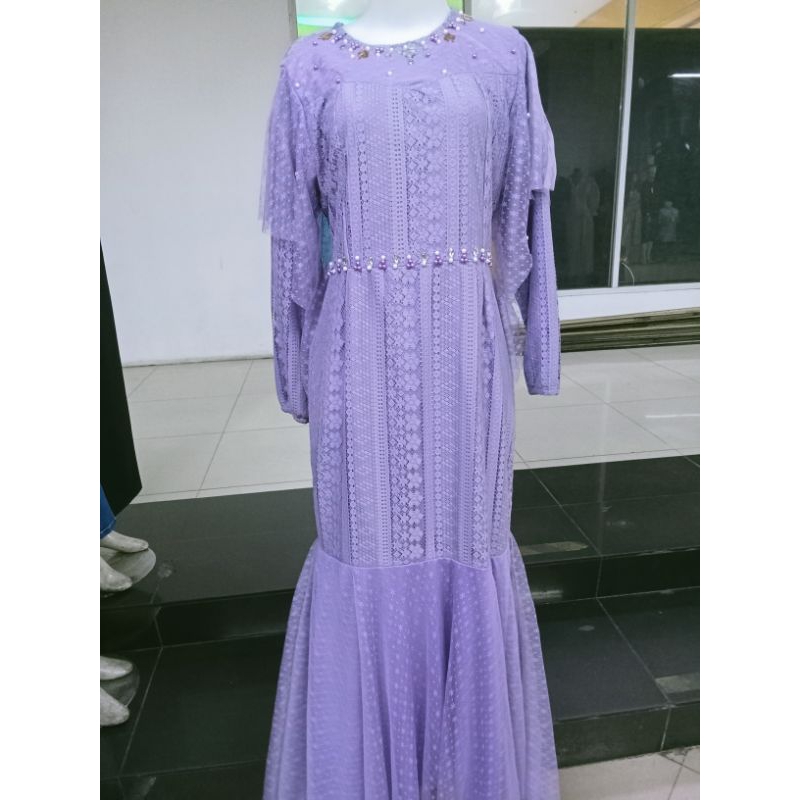 GAUN DUYUNG PANJANG MAXI DRESS GAMIS DRESS WARNA HIJAU SOFT BLUE ICE LENGAN PANJANG BAHAN FULL BROKA