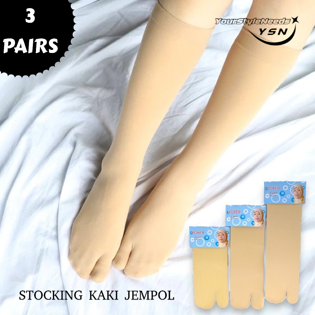 Paket 3 Pasang, Kaos Kaki Stoking Dua Jari Wanita Dewasa Jempol Muslimah Warna Krem