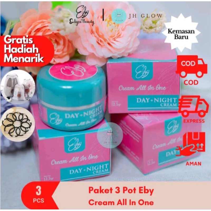 Paket 3 Pot Eliza Beauty Cream OriginaL Siang Malam Cream Bonus Free Hadiah Mencerahkan Wajah