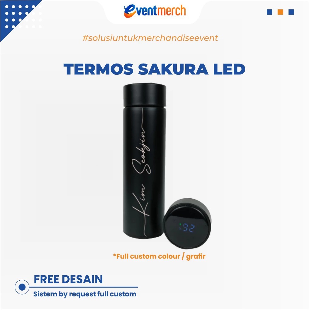 Custom Tumbler Termos Sakura LED 500ml Custom Nama Botol Minum - Sakura LED