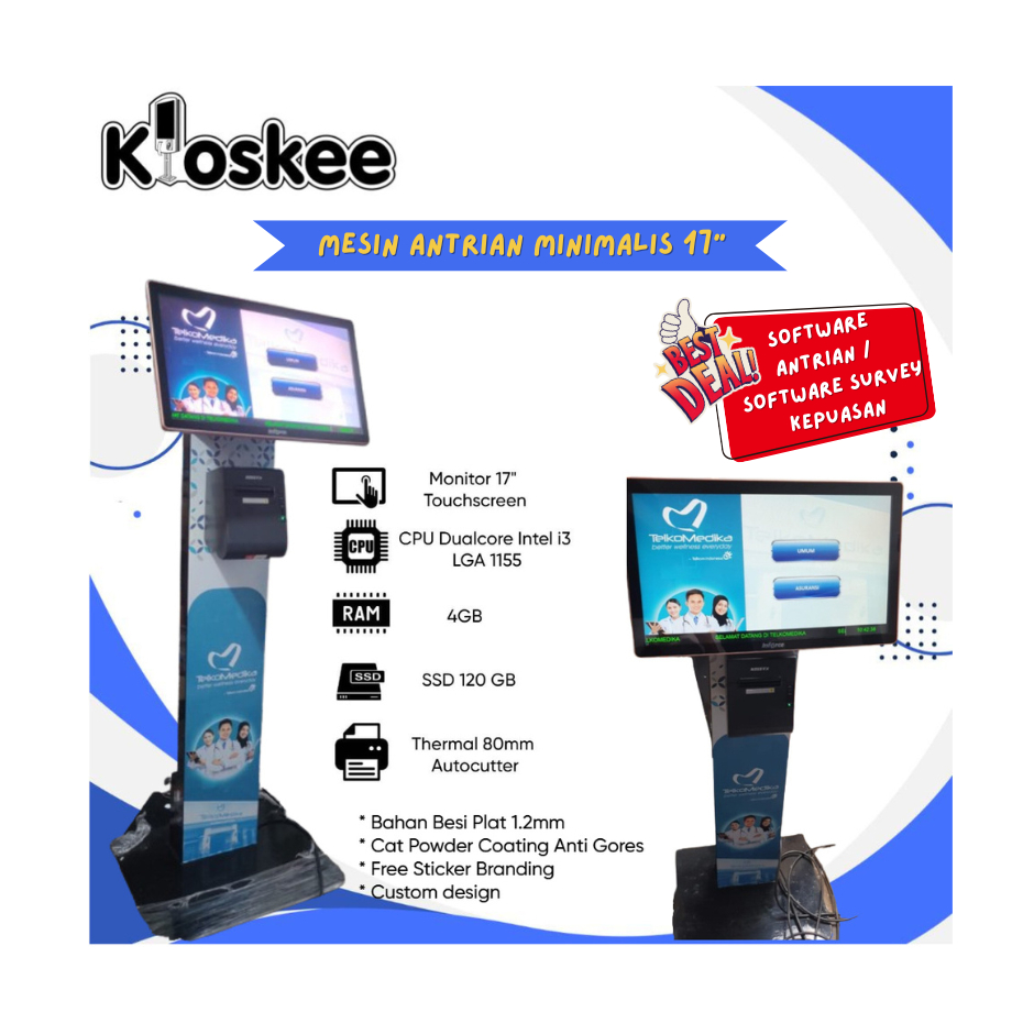 Kioskee KM1 Mesin Antrian Kiosk Anjungan Touchscreen Tipe Minimalis Free Stiker Branding dan Softwar