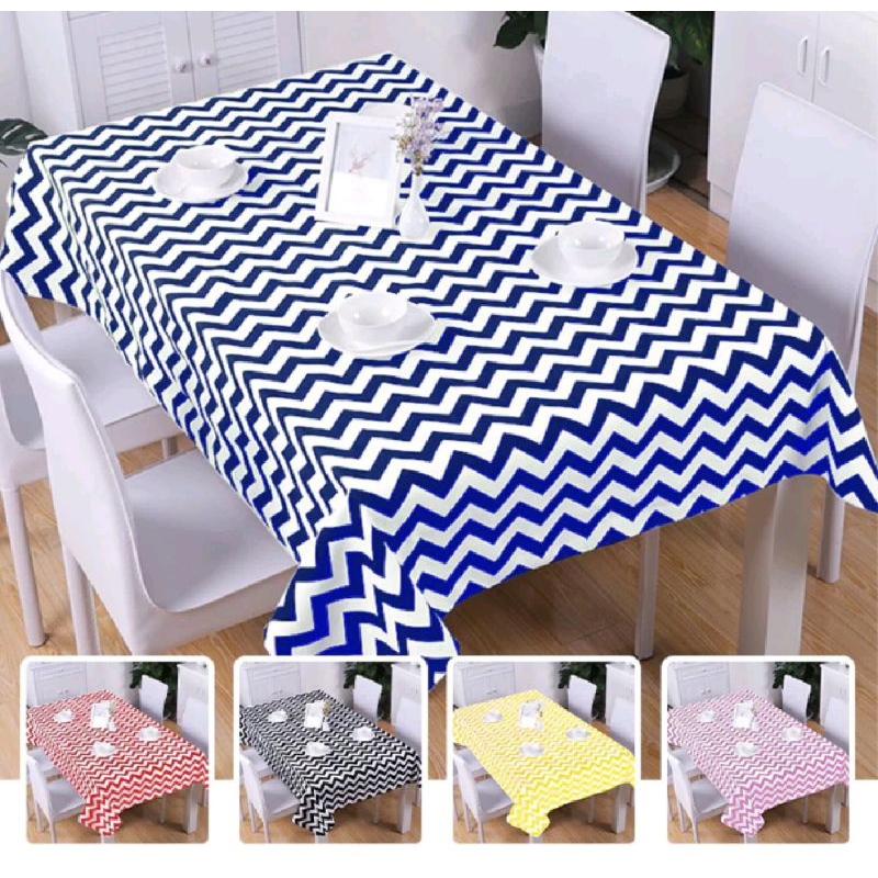 Taplak Meja Motif zig zag Estetik Gaya Korea / Taplak Meja Makan Ukuran 152x220 cm Plastik Anti Air 