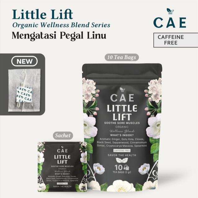 

LITTLE LIFT | Herbal Tea Blend Aromatic Ginger Sintoc Cloves Mesoyi Black Seed Sappan Wood Pegagan Spearmint Premium Komposisi : Kencur, Sintok, Cloves, Mesoyi, Black Seed, Sappan Wood, Pegagan, Spearmint Manfaat Kesehatan : - Mengatasi pegal dan linu