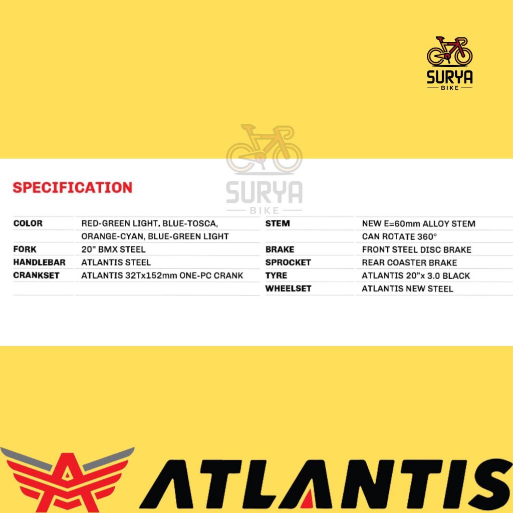 Sepeda Atlantis 610 20" REM CAKRAM Sepeda BMX Anak 20inch