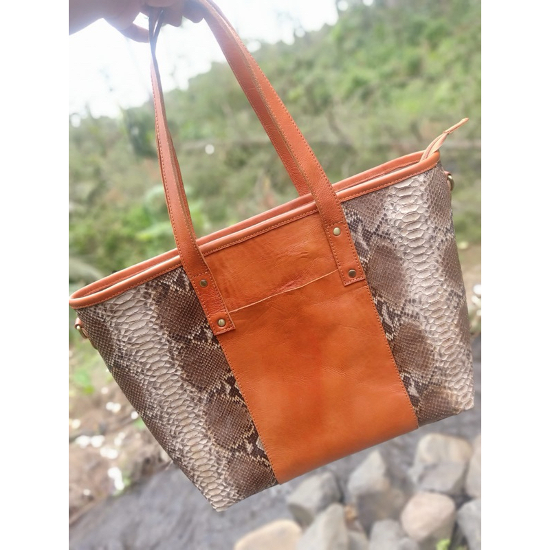 Tote bags kulit ular python asli mix kulit sapi asli