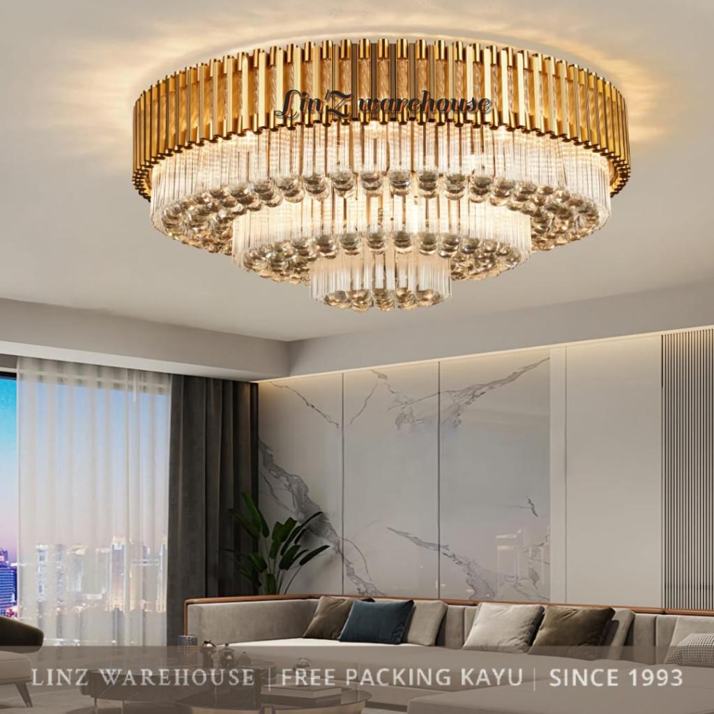 Lampu Plafon kristal LUXURY MODERN GOLD TUBE CRYSTAL ceiling lamp
